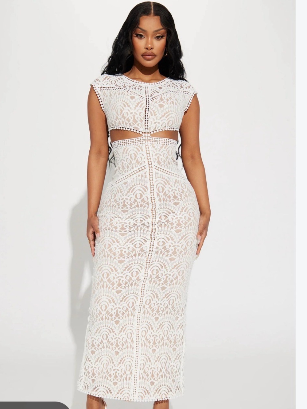 Elegant White Lace Sleeveless Maxi Dress NWT